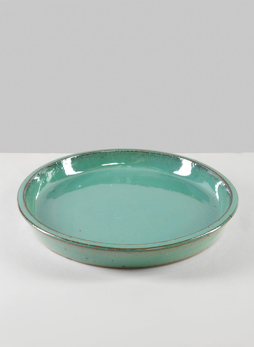 Laos Teal Glazed Clay & Ceramic Saucer Decor Jamali Garden 14in Wide EACH