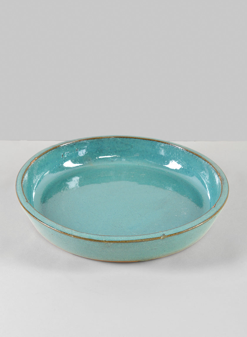 Laos Teal Glazed Clay & Ceramic Saucer Decor Jamali Garden 9.5in Wide EACH