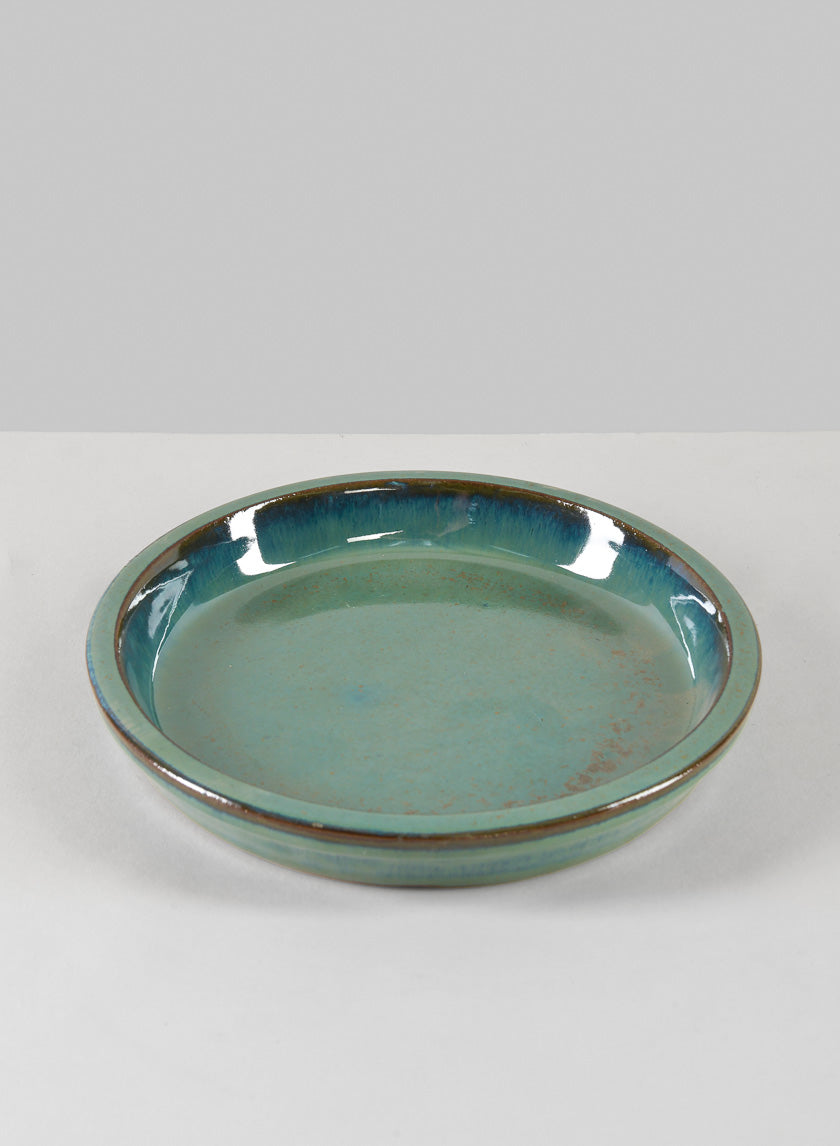 Laos Teal Glazed Clay & Ceramic Saucer Decor Jamali Garden 8in Wide EACH