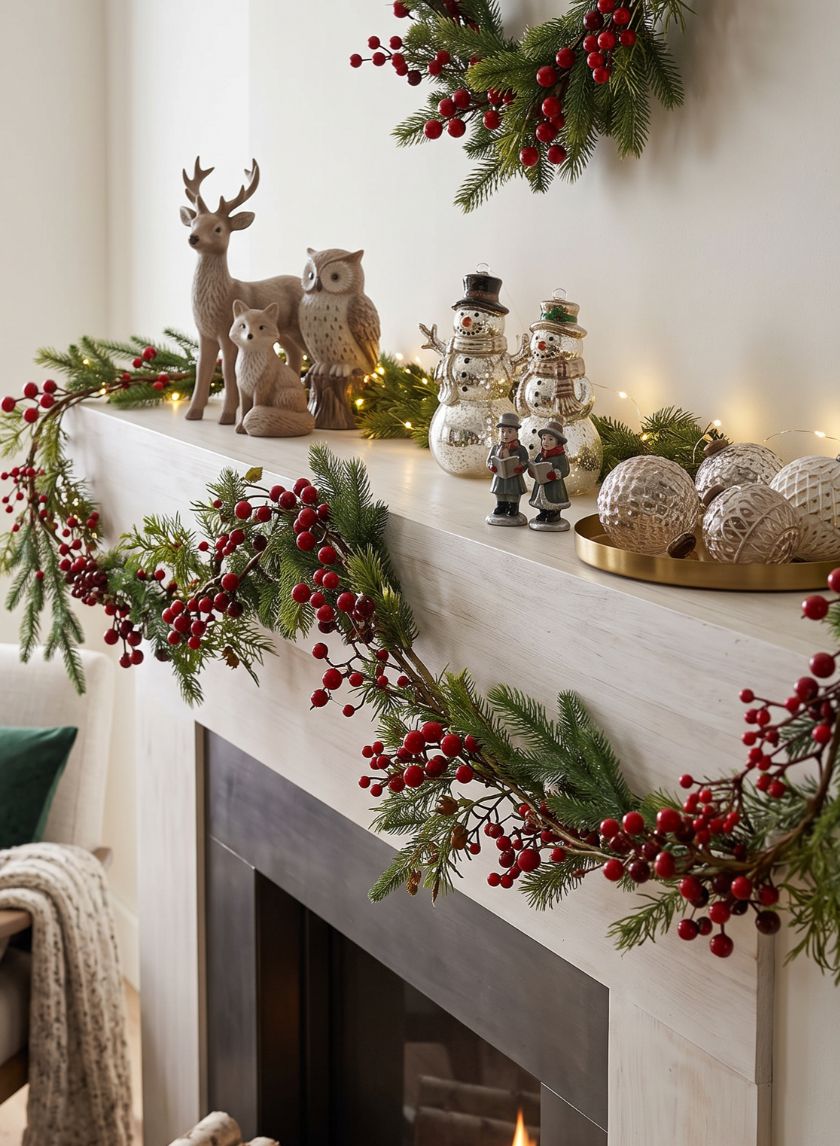 56in Long Pine Garland with Red Berries Decor Jamali Garden