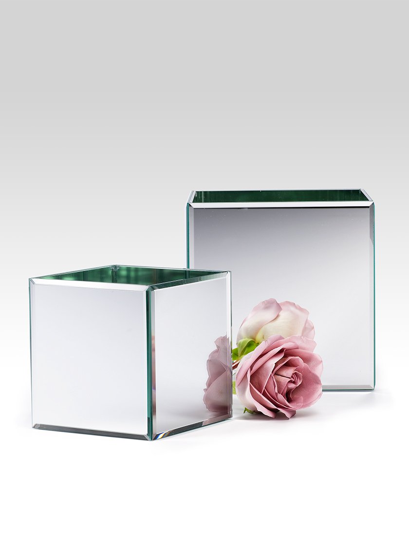Beveled Edge Mirror Cube Glass Vases Decor Jamali Garden
