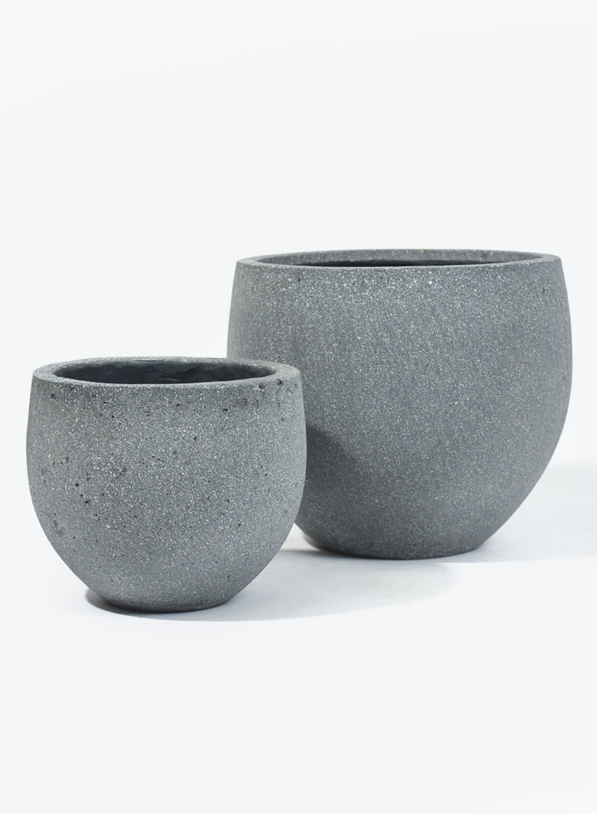 Round Rough Grey Ficonstone Pots Decor Jamali Garden