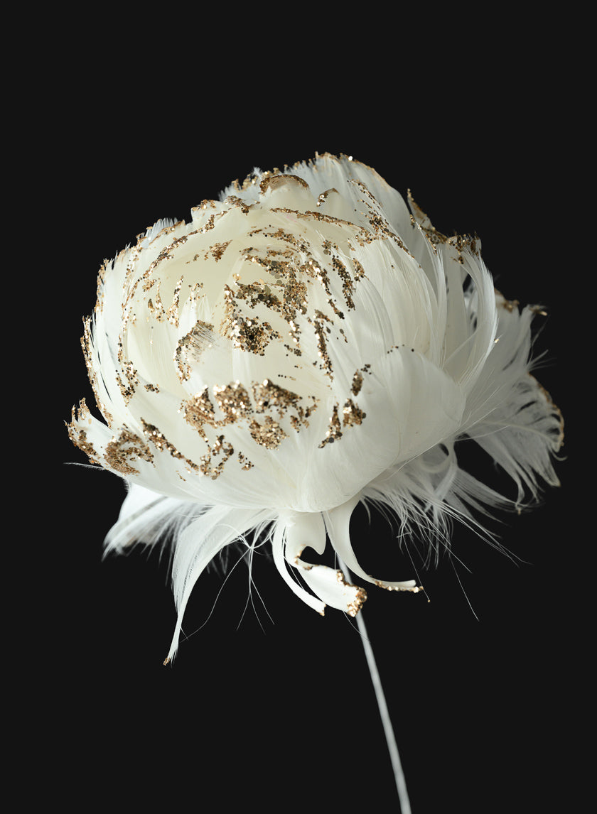 18in Long Glittered Gold Feather Opening Peony, Case of 6 Decor Jamali Garden