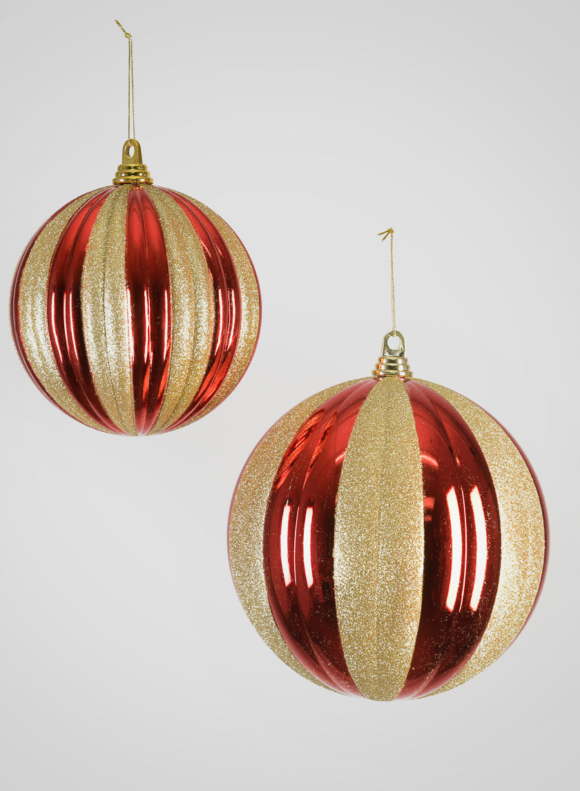 Red and Gold Stripped Giant Plastic Ball Ornament Decor Jamali Garden