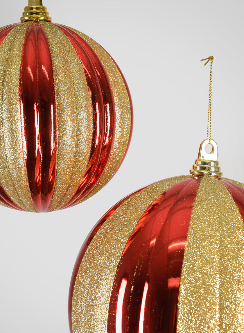 Red and Gold Stripped Giant Plastic Ball Ornament Decor Jamali Garden