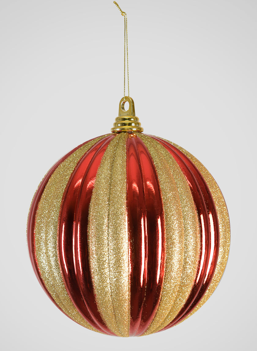 Red and Gold Stripped Giant Plastic Ball Ornament Decor Jamali Garden