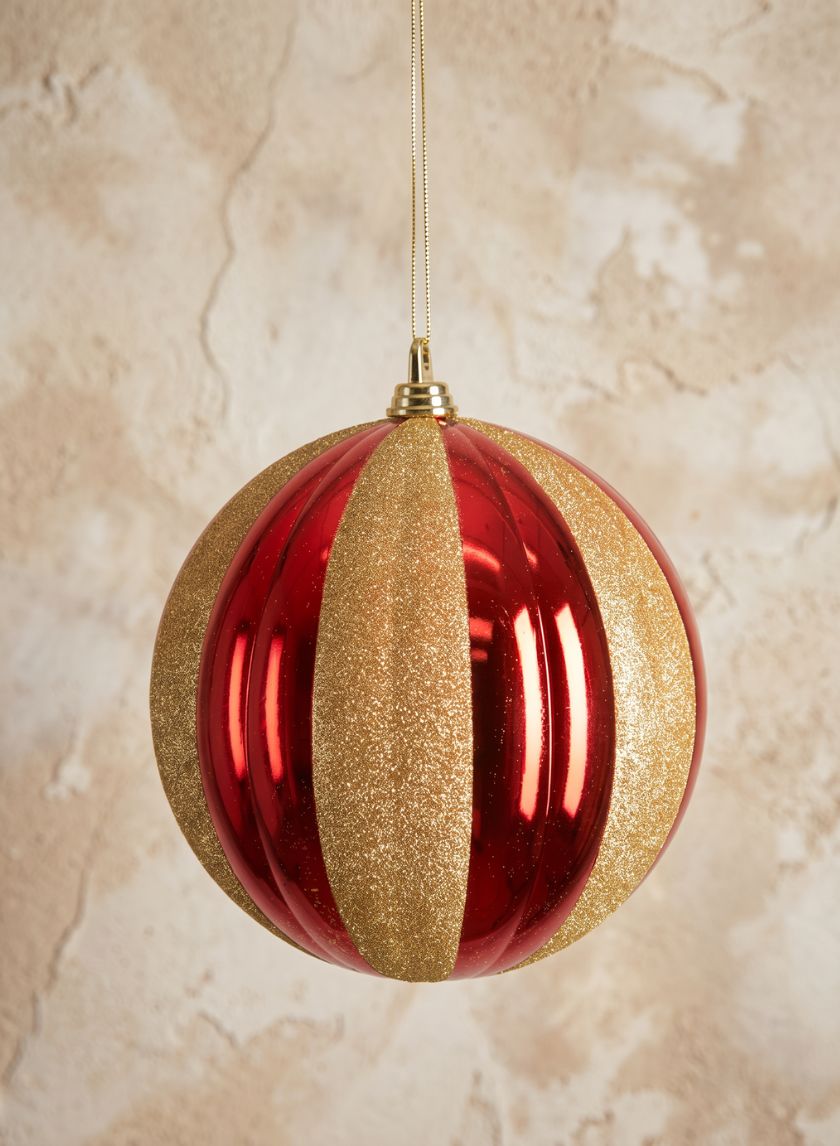 Red and Gold Stripped Giant Plastic Ball Ornament Decor Jamali Garden
