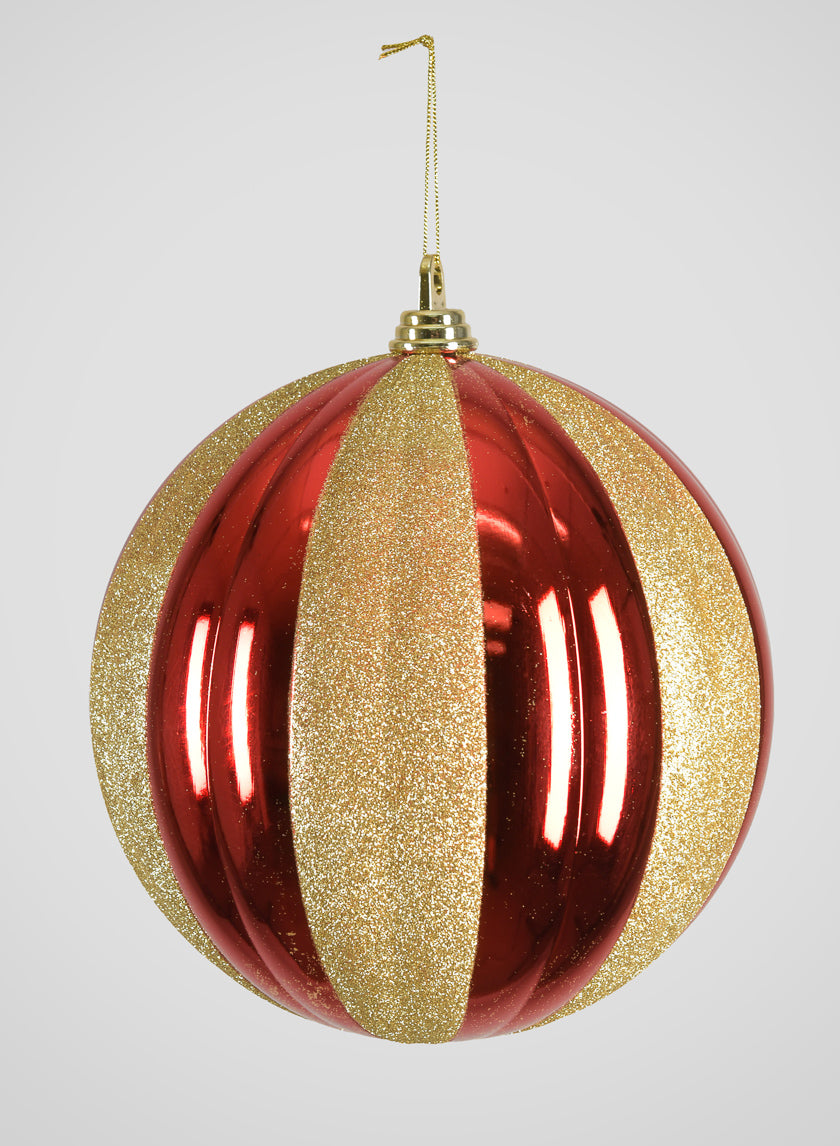 Red and Gold Stripped Giant Plastic Ball Ornament Decor Jamali Garden