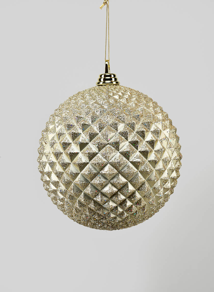 8in Round Champagne Glitter Durian Ball Ornament Decor Jamali Garden