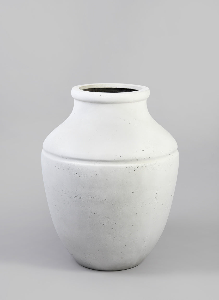20.5in Tall Borso Lava Concrete Bone White Jar Planter Decor Jamali Garden