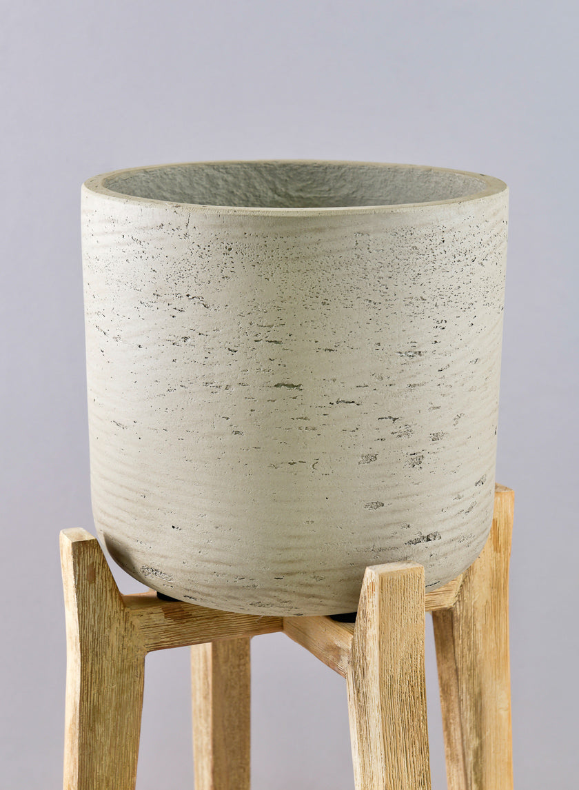 20.5in Tall Rios White Washed Cement Pot with Long Wooden Legs Decor Jamali Garden