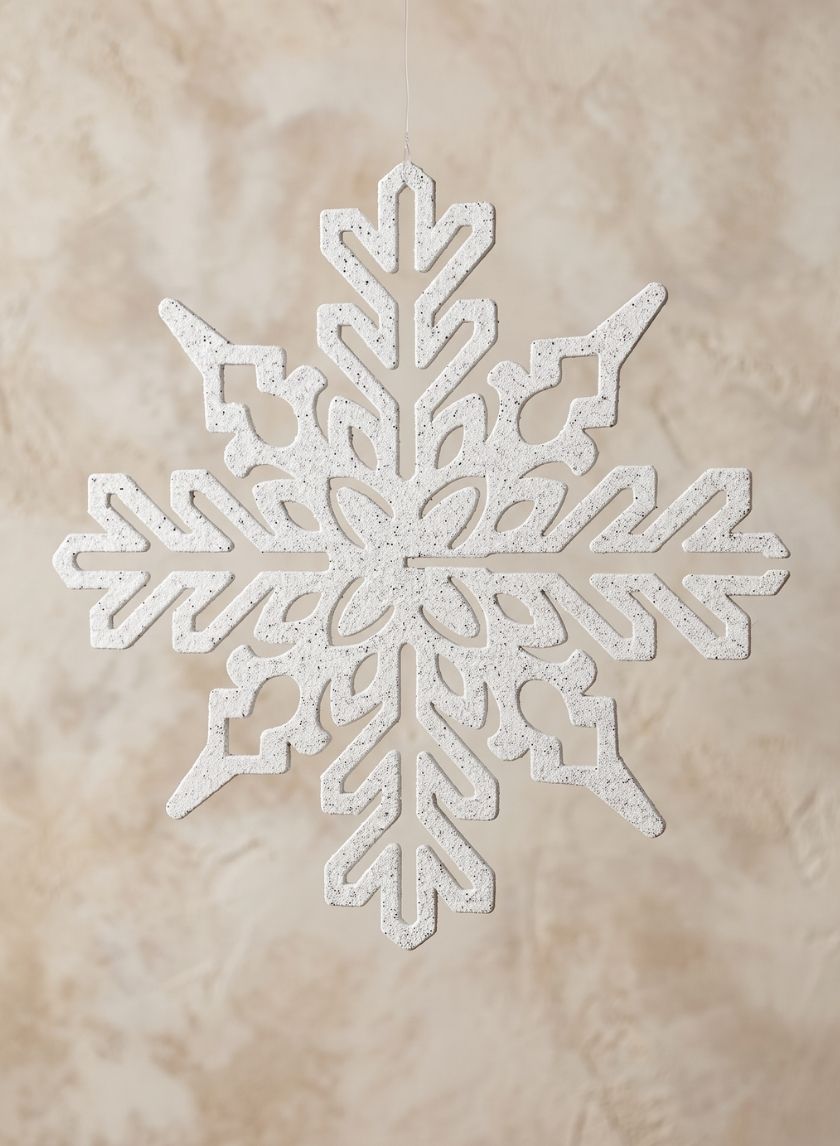 14in Wide 3D Plastic Snowflake Iridescent White Decor Jamali Garden
