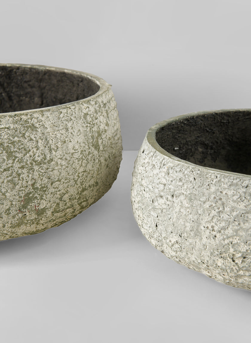 15.5in Wide Mesquite Chalk Stone Moss Green Low Bowl, Large Decor Jamali Garden