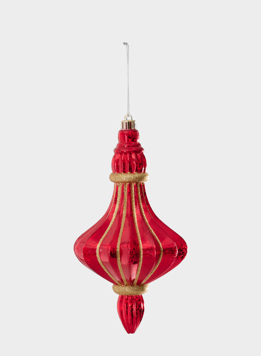 8.5in Plastic "Real Mercury Glass Look" Red Finial Ornament