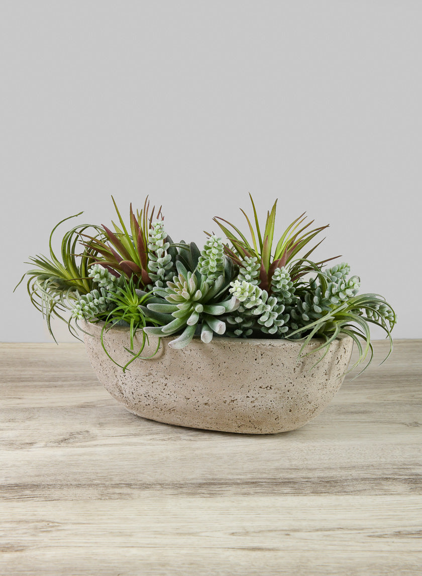 Yerevan Natural Cement Stone Oval Planters Decor Jamali Garden Beige 12in EACH