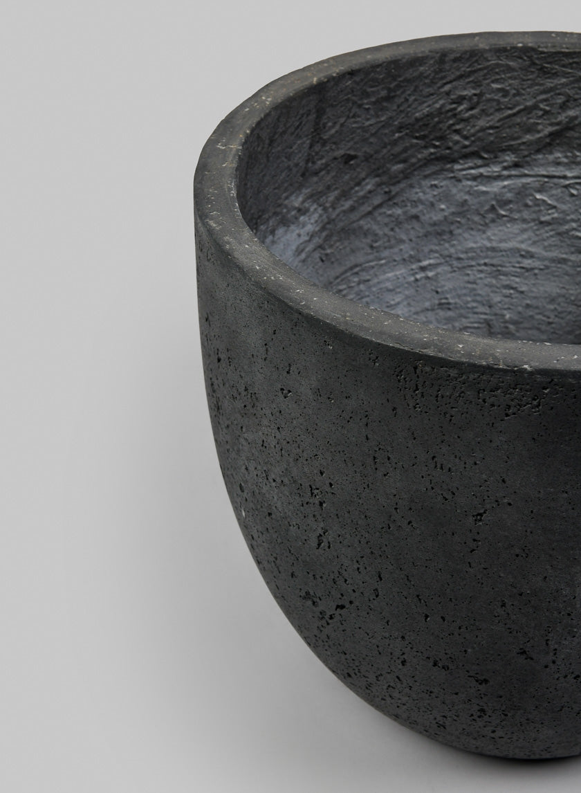 Yerevan Black Cement Stone Egg Pot Decor Jamali Garden