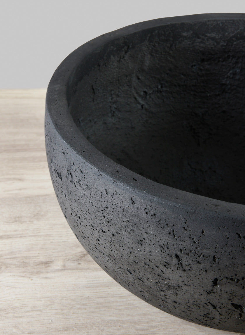 Yerevan Black Cement Stone Bowl Planter Decor Jamali Garden