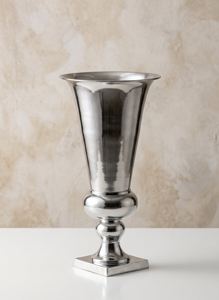 27in Tall Polished Aluminum Urn Decor Jamali Garden