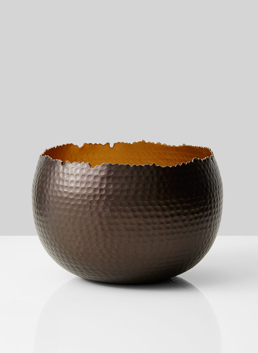 Hammered Brown Iron Egg Bowl Decor Jamali Garden