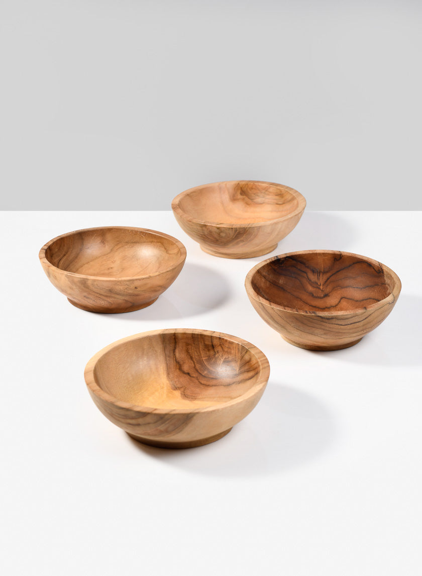 4.5in Wide Pedestal Teak Wood Bowl, Set of 4 Decor Jamali Garden