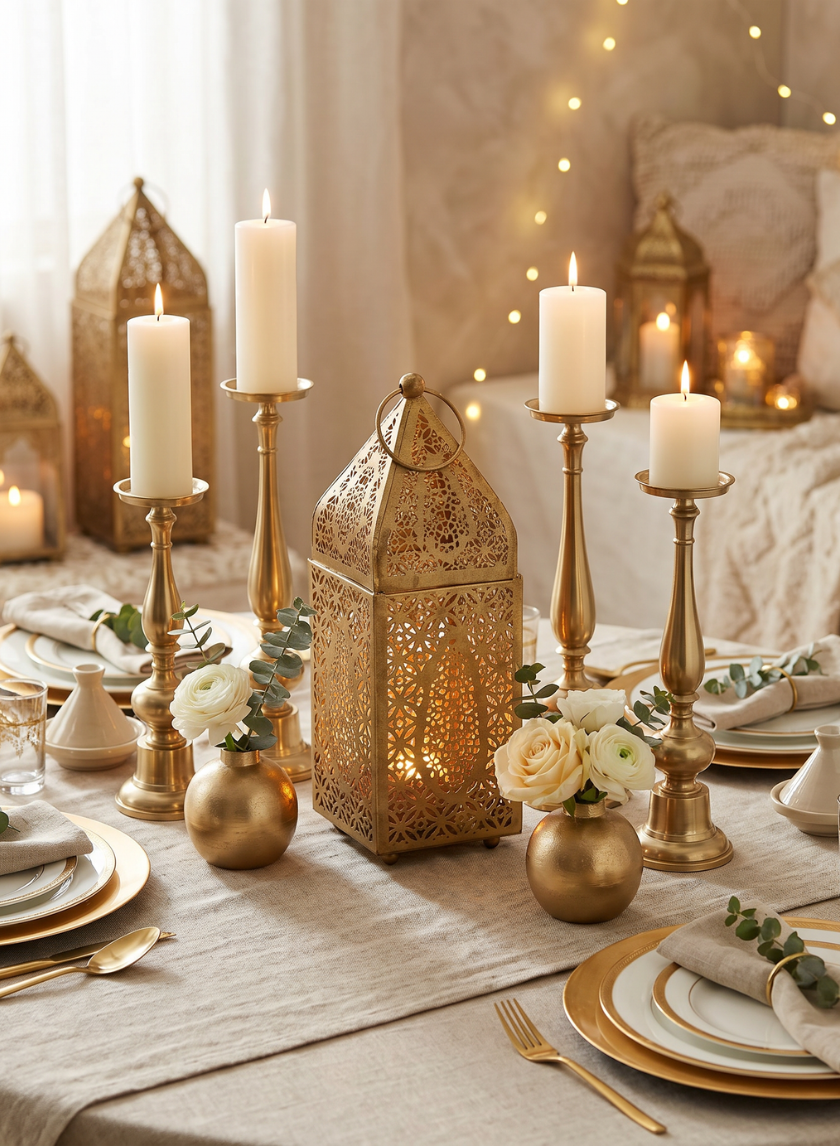 Gold Pillar Metal Holders Decor Jamali Garden