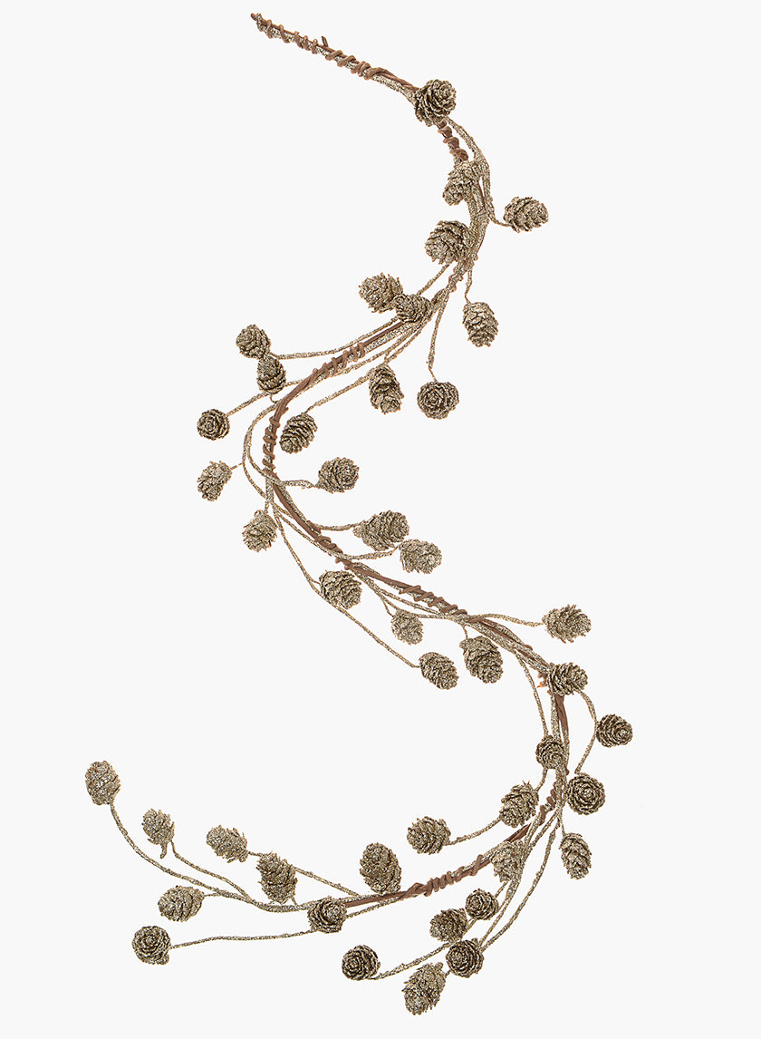 45in Platinum Glitter Mini Pine Cone Garland, Case of 6 Decor Jamali Garden