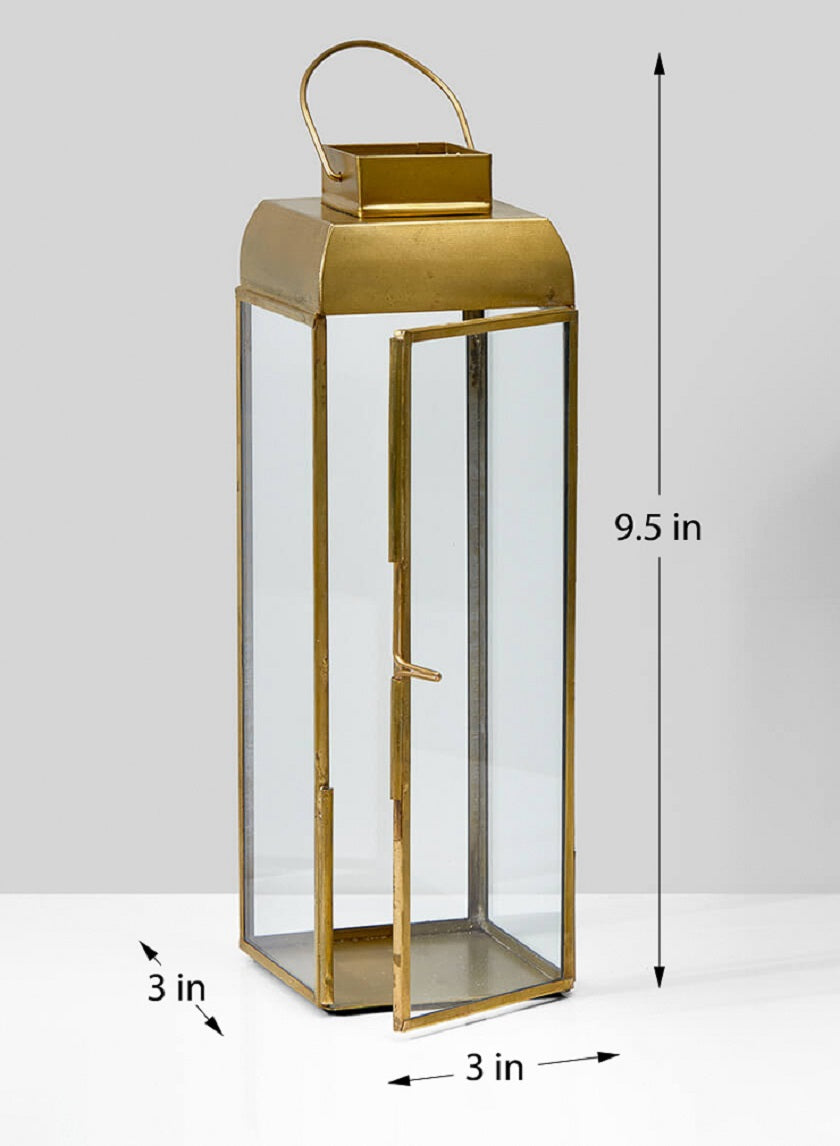 9.5in Tall Alazhar Square Gold Lantern Decor Jamali Garden