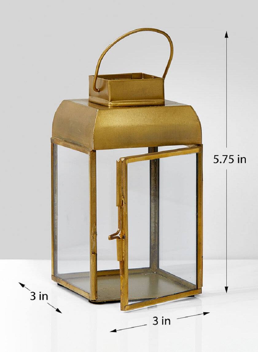 5.75in Square Alazhar Square Gold Lantern Decor Jamali Garden