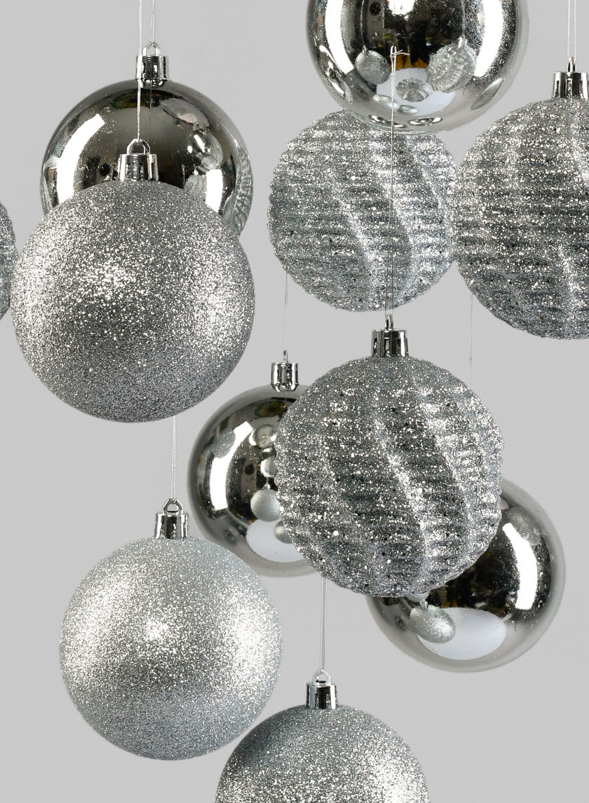 3in Wide Assorted Silver Ornaments, Set of 12 Decor Jamali Garden