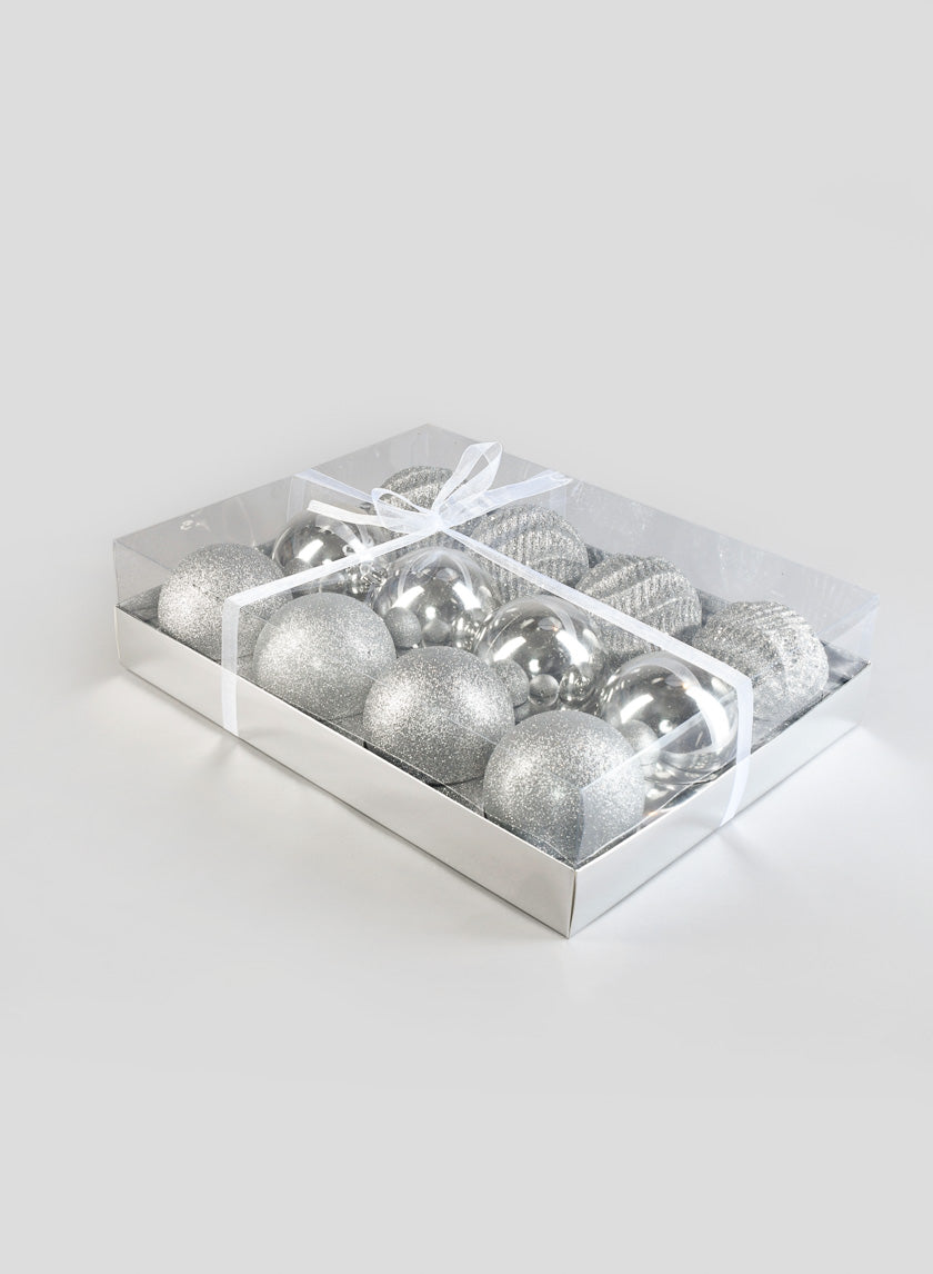 3in Wide Assorted Silver Ornaments, Set of 12 Decor Jamali Garden