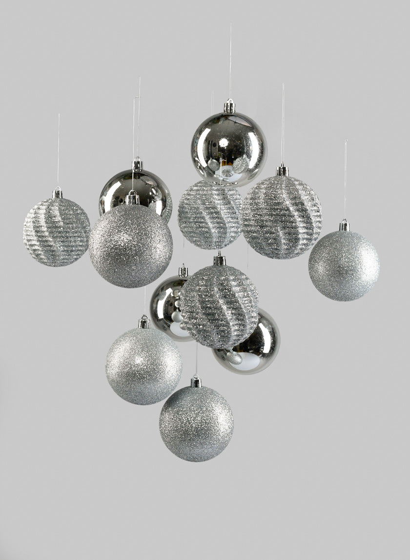 3in Wide Assorted Silver Ornaments, Set of 12 Decor Jamali Garden