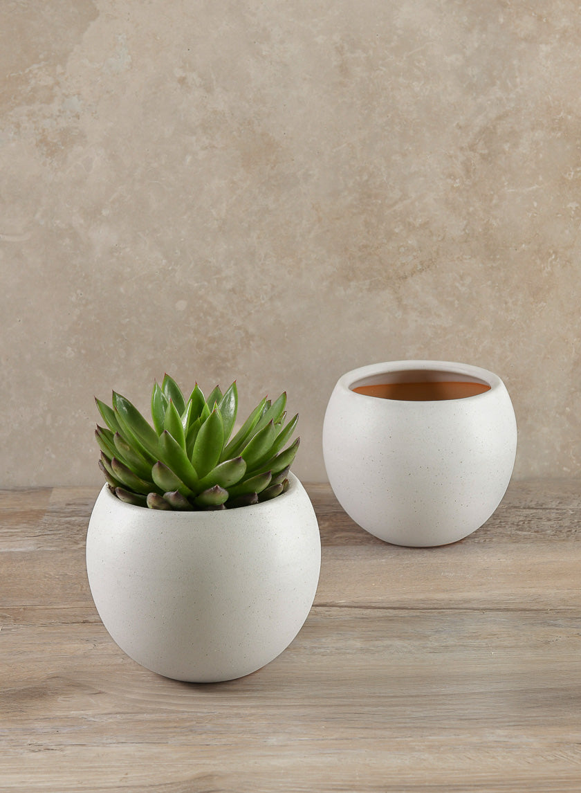 6in Wide Jorvik White Ceramic Fishbowl, Set of 2 Decor Jamali Garden