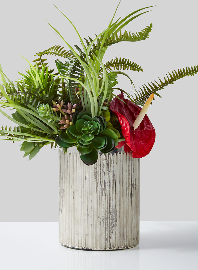 6.5in Tall Vintage Mercury Glass Arrow Stripe Cylinder Decor Jamali Garden