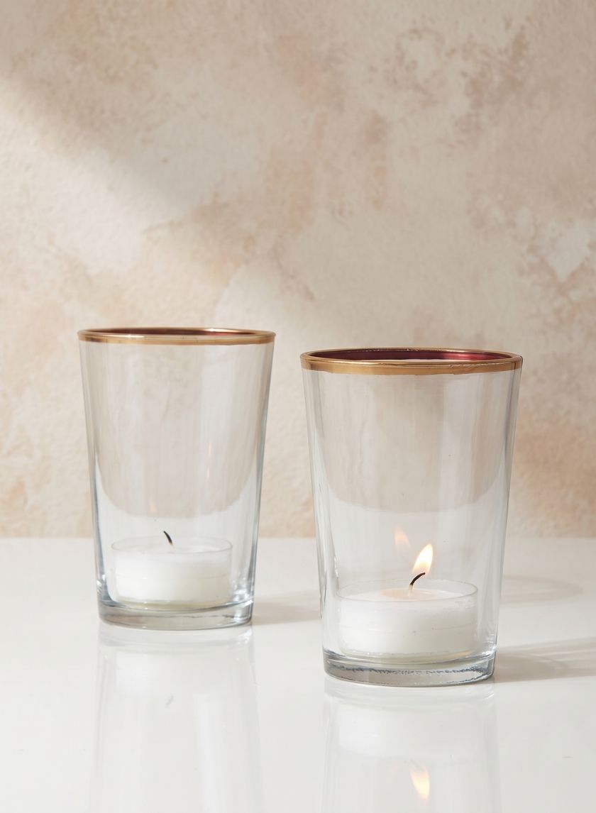 3.5in Tall Tapered Glass Votive Holder With Gold Rim Decor Jamali Garden