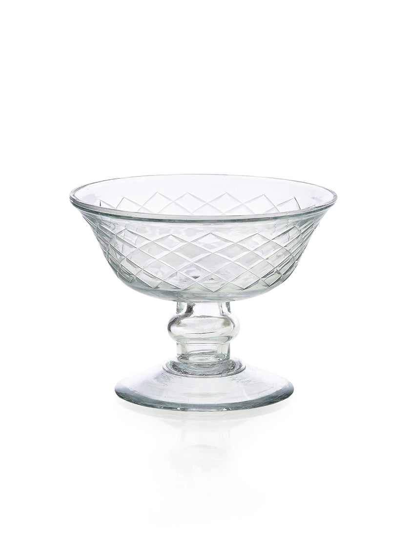 4.5in Wide Diamond Cut Glass Pedestal Bowl Decor Jamali Garden