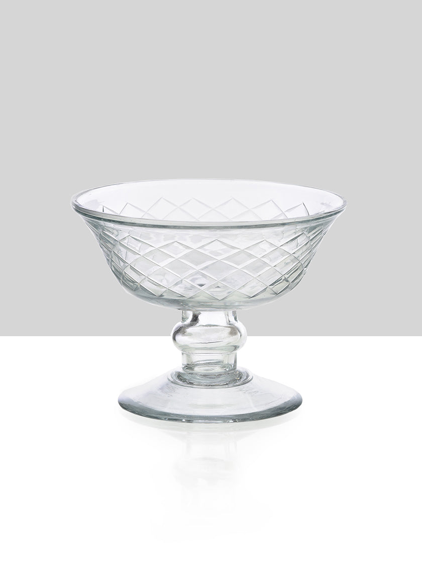 4.5in Wide Diamond Cut Glass Pedestal Bowl Decor Jamali Garden