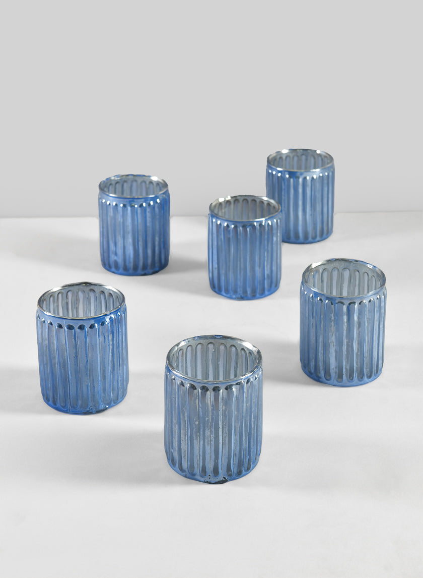 3in Tall La Fete en Antique Blue Glass Votive Holder, Set of 6 Decor Jamali Garden