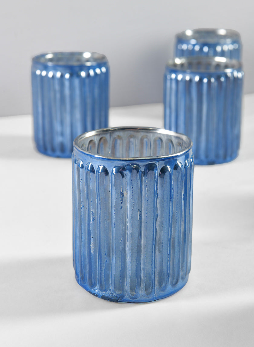 3in Tall La Fete en Antique Blue Glass Votive Holder, Set of 6 Decor Jamali Garden