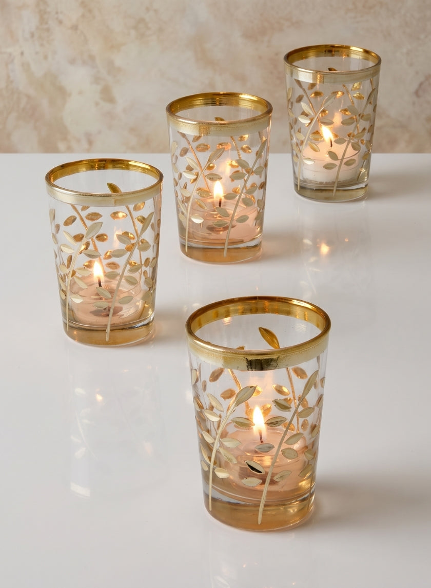 3.5in Tall Marrakesh Gold Glass Votive Holder, Set of 4 Decor Jamali Garden