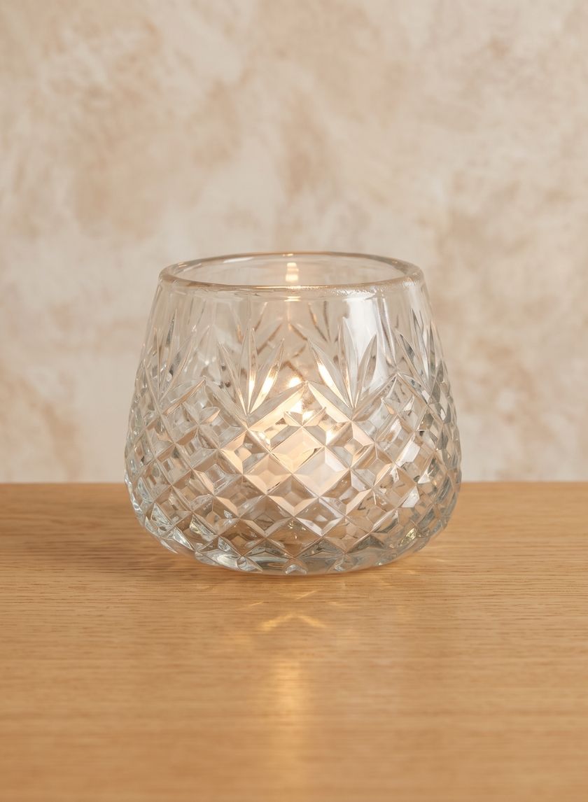 4in Wide Diamond Cut Glass Roly-Poly Vase Decor Jamali Garden