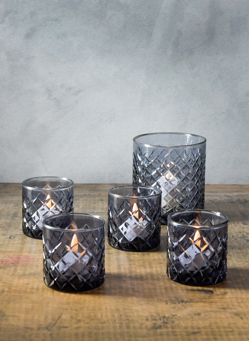 3in Tall Ashford Smoke Gray Glass Votive Holder, Set of 4 Decor Jamali Garden