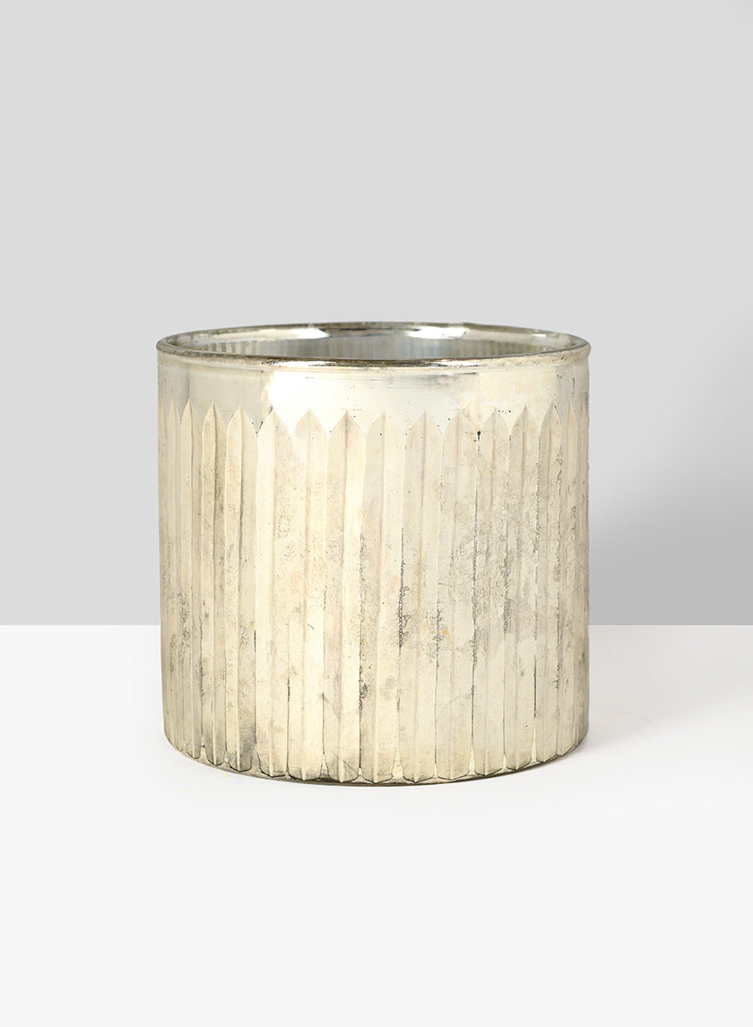 4.25in Tall Arrow Stripe Mercury Glass Cylinder Decor Jamali Garden