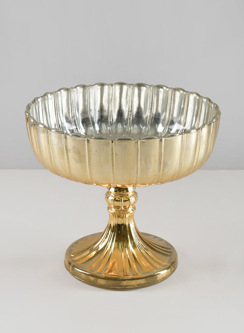 8in Tall Mumtaz Gold Dish Glass Urn Decor Jamali Garden