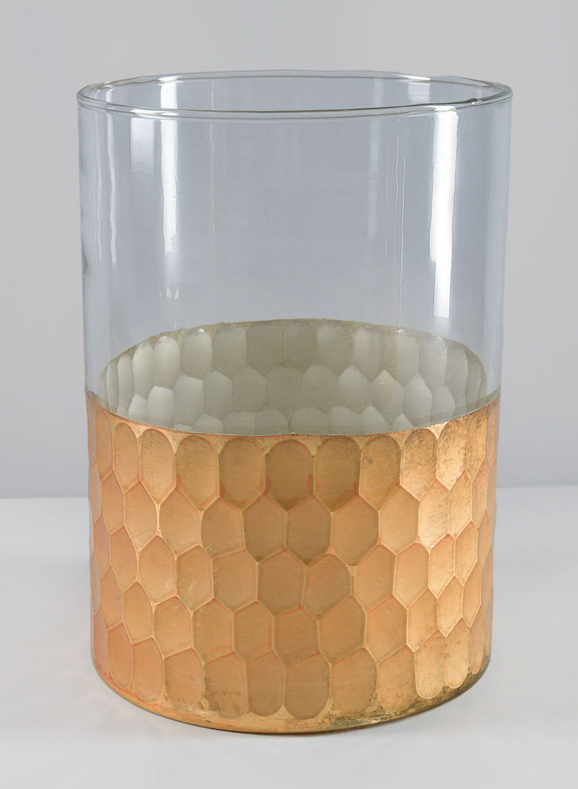 Antique Gold, Behram Dual Tone Clear Hammered Glass Vase Decor Jamali Garden