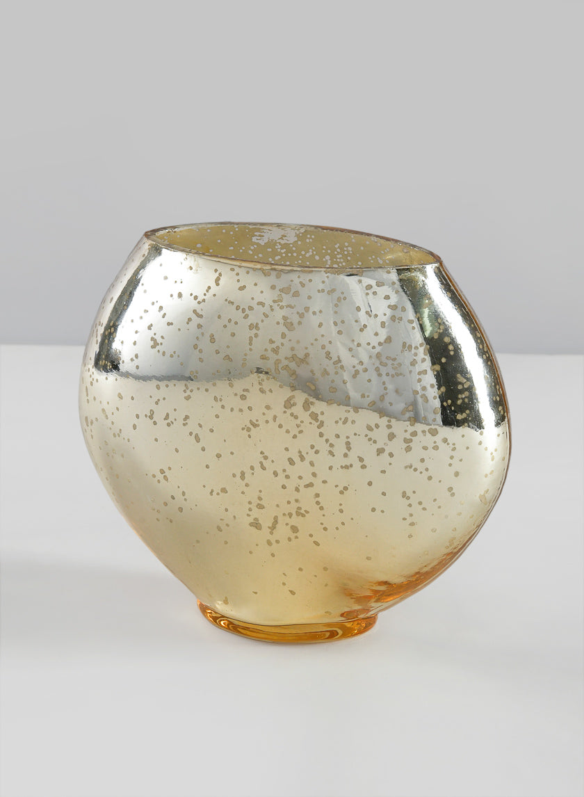 6in Tall Bayou Antique Gold Deco Glass Vase Decor Jamali Garden