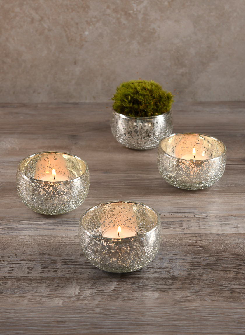 3.5in Wide Matka Antique Silver Glass Bowl, Mini, Set of 4 Decor Jamali Garden