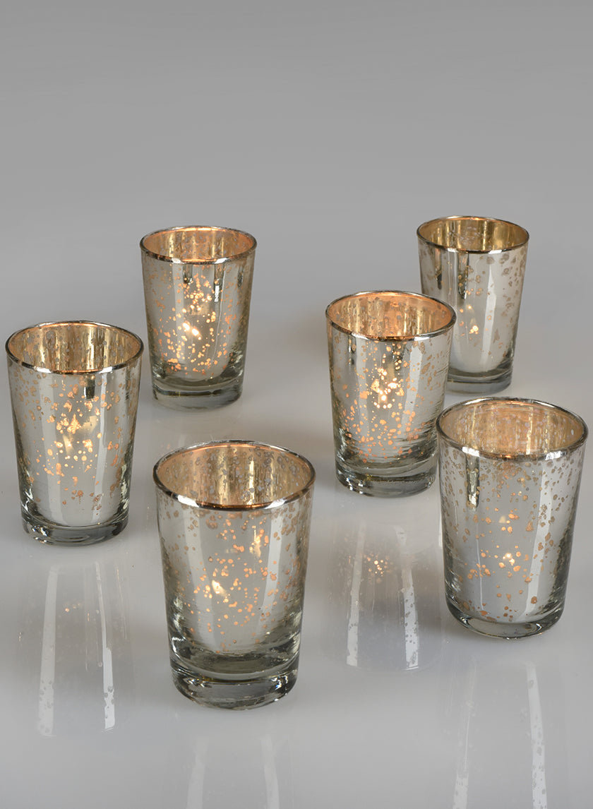 3.5in Tall Antique Silver Tapered Glass Votive Holder, Set of 6 Decor Jamali Garden