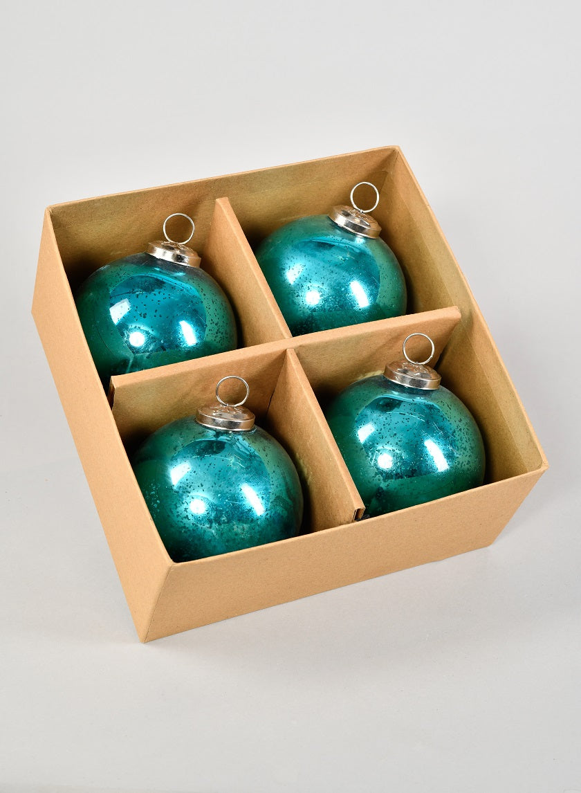 4in Round Antique Aqua Glass Ball Ornaments, Set of 4 Decor Jamali Garden