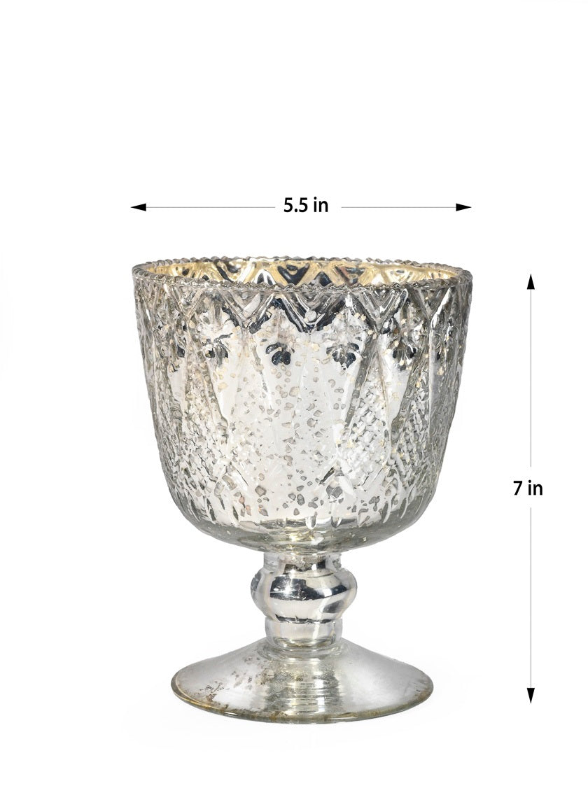 Patterned Silver Mercury Glass Coupes Decor Jamali Garden Silver 7in Tall EACH