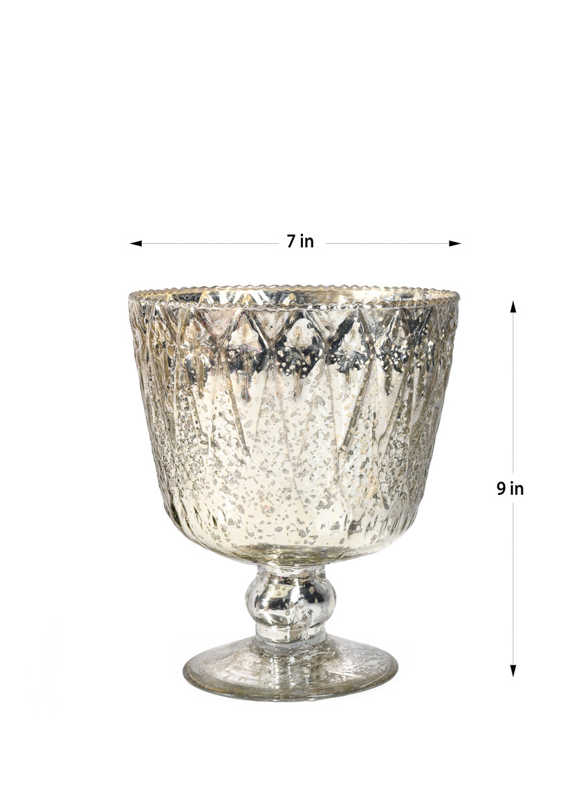 Patterned Silver Mercury Glass Coupes Decor Jamali Garden Silver 9in Tall EACH
